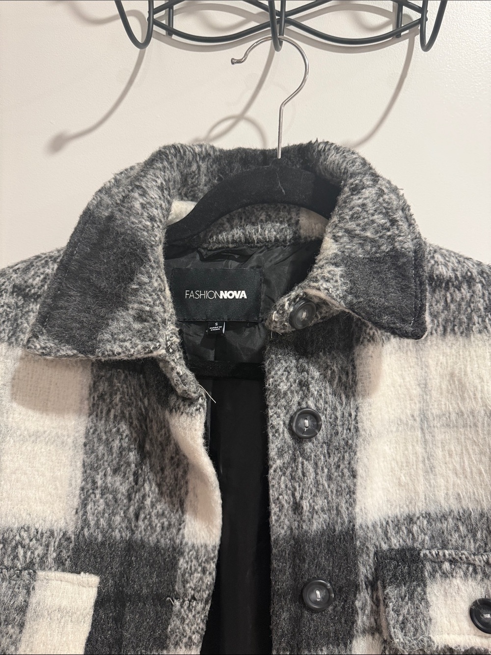 Oversized Black & White Plaid Shacket Jacket Size S - Picture 2 of 5